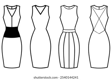 Bodycon Dress Line Art Illustration for Branding Design 