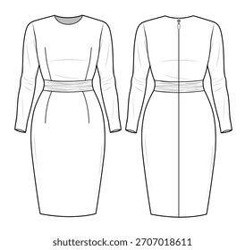 Bodycon Kleid Vektor Mockup Vorlage technische flache Design.