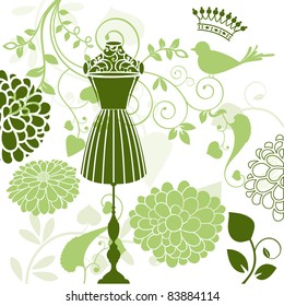 Bodyform mannequin with  crown foliage and  bird