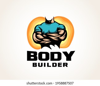 Bodyguard Body Builder Muscular Athlete Art Gym Fitness Logo Design Template