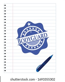 Bodyguard drawn with pen strokes. Blue ink. Vector Illustration. Detailed.