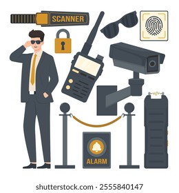 bodyguard elements Security guard concept set icon bodyguard flat vector illustration