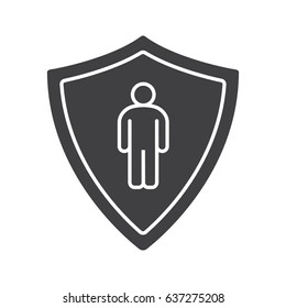 Bodyguard Glyph Icon. Silhouette Symbol. Man Inside Protection Shield. Negative Space. Vector Isolated Illustration