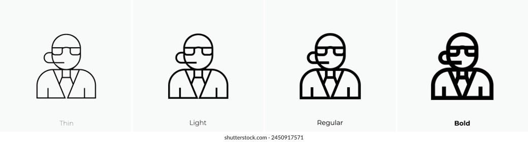 icono de guardaespaldas. Diseño de estilo fino, ligero, regular y audaz aislado sobre fondo blanco