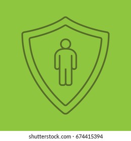 Bodyguard linear icon. Man inside protection shield. Thin line outline symbols on color background. Vector illustration