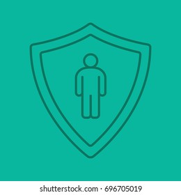 Bodyguard linear icon. Man inside protection shield. Thin line outline symbols on color background. Vector illustration