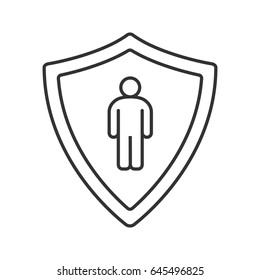 Bodyguard linear icon. Thin line illustration. Man inside protection shield contour symbol. Vector isolated outline drawing