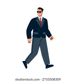 Hombre guardaespaldas caminando y mirando enfocado, representando seguridad, protección y profesionalismo para eventos privados o corporativos en una Ilustración vectorial