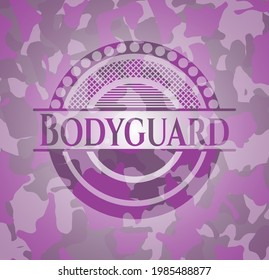 Bodyguard pink on camouflaged pattern. Vector Illustration. Detailed. 