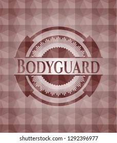 Bodyguard red seamless emblem or badge with abstract geometric polygonal pattern background.