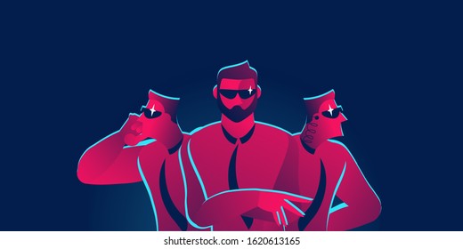 Bodyguard, security business concept in red and blue neon gradients