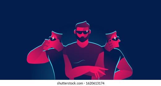 Bodyguard, security business concept in red and blue neon gradients