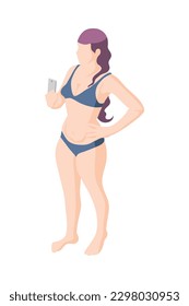 Composición isométrica del movimiento bodypositivo con carácter humano aislado de la ilustración del vector de persona positiva corporal
