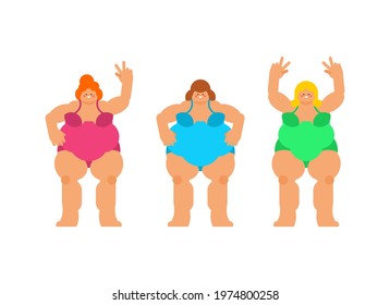 Body-positivity. Fat cheerful woman. vector illustration