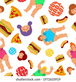 Body-positivity pattern seamless. Fat cheerful woman background. vector texture