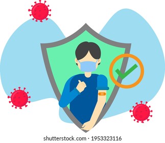 the body's immunity is increased with the vaccine flat illustration
