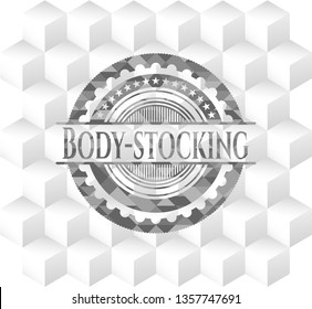 Body-stocking grey emblem with geometric cube white background