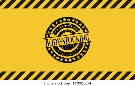 Body-stocking inside warning sign, black grunge emblem. Vector Illustration. Detailed.
