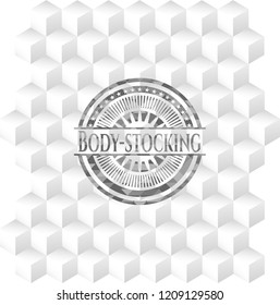 Body-stocking retro style grey emblem with geometric cube white background