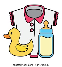 bodysuit bottle and duck girl decoration baby shower cardvector illustration