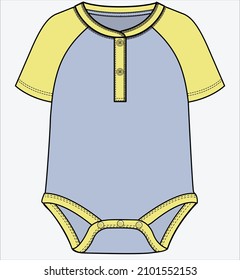 BODYSUIT WITH CONTRAST RAGLAN SLEEVES AND HENLEY NECKLINE DETAIL FOR BABY BOYS AND TODDLER BOYS IN EDITABLE VECTOR FILE