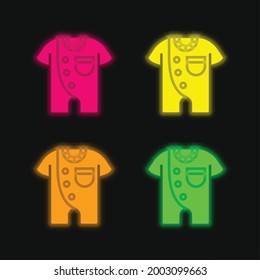 Bodysuit four color glowing neon vector icon