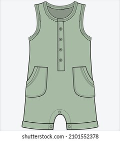 BODYSUIT WITH PATCH POCKET DETAIL FOR BABY BOYS AND TODDLER BOYS IN EDITABLE VECTOR FILE