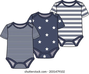  BODYSUIT, ROMPER WITH CONTRAST RIB  DETAIL FOR BABY BOYS AND TODDLER BOYS IN EDITABLE VECTOR FILE