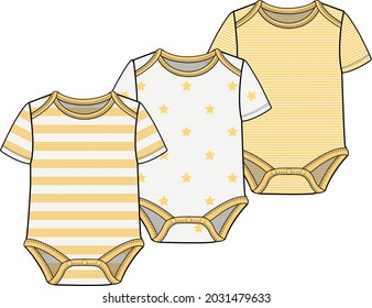 BODYSUIT, ROMPER WITH CONTRAST RIB  DETAIL FOR BABY BOYS AND TODDLER BOYS IN EDITABLE VECTOR FILE