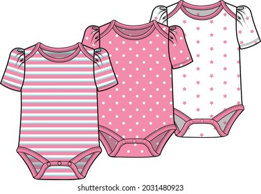 BODYSUIT, ROMPER  SET WITH CONTRAST RIB  DETAIL FOR BABY GIRLS AND TODDLER GIRLS IN EDITABLE VECTOR FILE