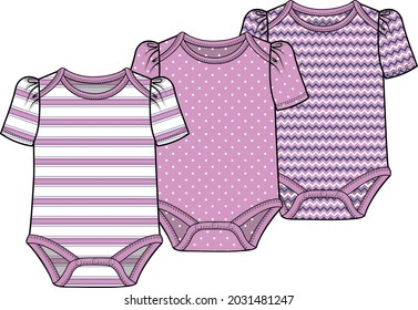 BODYSUIT, ROMPER  SET WITH CONTRAST RIB  DETAIL FOR BABY GIRLS AND TODDLER GIRLS IN EDITABLE VECTOR FILE