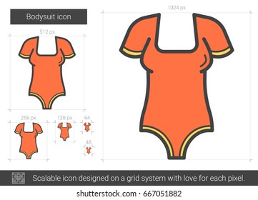 Icono de línea vectorial de traje de cuerpo aislado en fondo blanco. Icono de línea de traje de bodysuit para infografía, sitio web o aplicación. Icono escalable diseñado en un sistema de cuadrícula.
