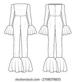 Bodysuits design technical flat sketch vector mockup template.