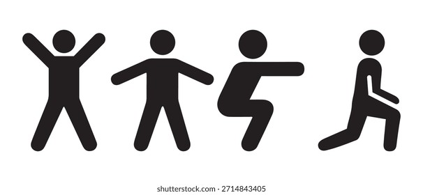 Bodyweight Exercise Icon Set Showing Four Different Fitness Workout Poses.