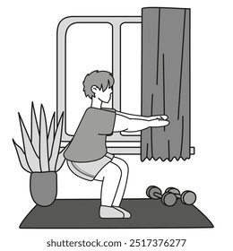 Bodyweight Workout Routine high-Intensity interval training. People doing bodyweight exercises like push-ups, squats, and planks, emphasizing. Vector illustration 