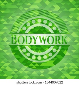 Bodywork green emblem with triangle mosaic background