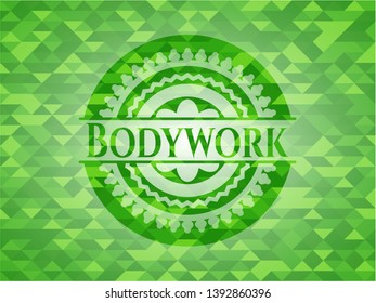 Bodywork green mosaic emblem. Vector Illustration. Detailed.
