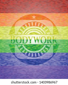 Bodywork on mosaic background with the colors of the LGBT flag