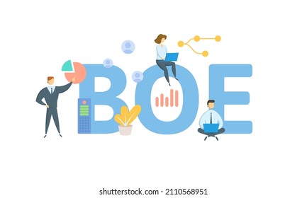 BOE, Basis of Estimate. Concept with keyword, people and icons. Flat vector illustration. Isolated on white.