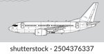 Boeing 737-600 Next Generation. Vector drawing of short-range passenger jet airliner. Side view. Image for illustration and infographics.