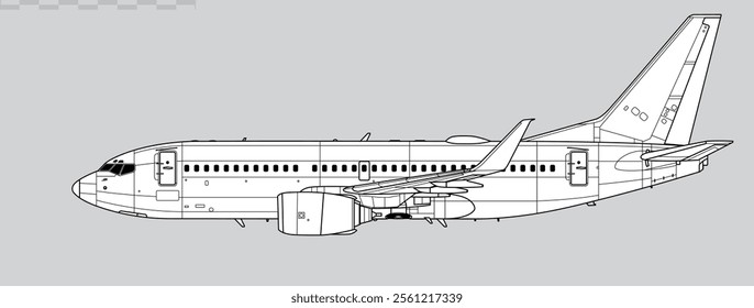 Boeing 737-700 Next Generation. Vector drawing of narrow-body jet airliner. Side view. Image for illustration and infographics.