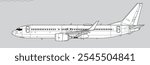 Boeing 737-800 Next Generation. Vector drawing of narrow-body jet airliner. Side view. Image for illustration and infographics.