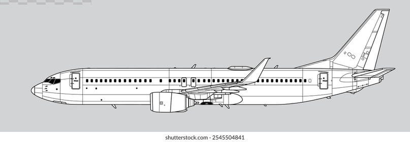 Boeing 737-800 Next Generation. Vector drawing of narrow-body jet airliner. Side view. Image for illustration and infographics.