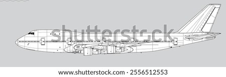 Boeing 747-100. Vector drawing of wide-body jet airliner. Side view. Image for illustration and infographics.