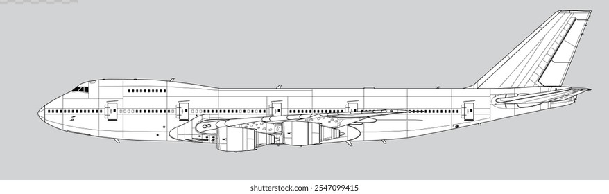 Boeing 747-200. Vector drawing of wide-body jet airliner. Side view. Image for illustration and infographics.