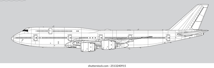 Boeing 747-8. Vector drawing of long-range, wide-body passenger jet airliner. Side view. Image for illustration and infographics.