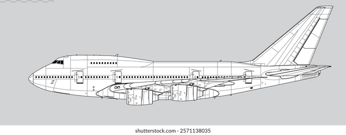 Boeing 747SP. Vector drawing of wide-body jetliner. Side view. Image for illustration and infographics.