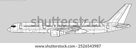 Boeing 757-200. Vector drawing of narrow-body mid-range airliner. Side view. Image for illustration and infographics.