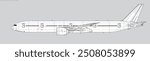 Boeing 777-300ER. Vector drawing of long-range, passenger jet airliner. Side view. Image for illustration and infographics.