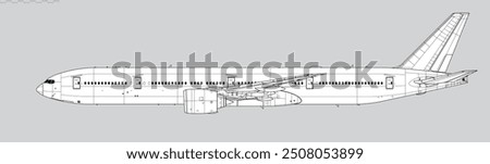 Boeing 777-300ER. Vector drawing of long-range, passenger jet airliner. Side view. Image for illustration and infographics.